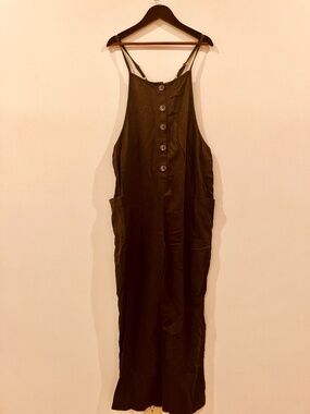Day to Day Blu Pepper Olive Green Linen Overalls Jumpsuit